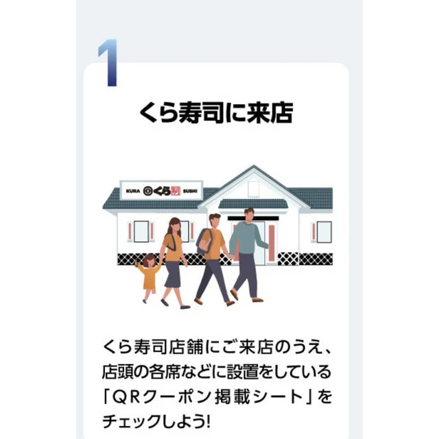 くら寿司の店舗に設置されたQRクーポン掲載シートを確認する
